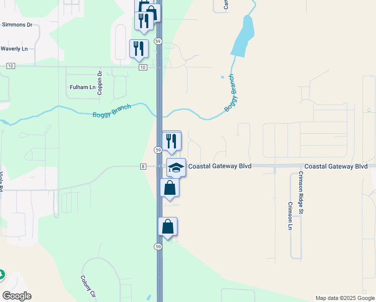 map of restaurants, bars, coffee shops, grocery stores, and more near Shallow Brook Court in Gulf Shores