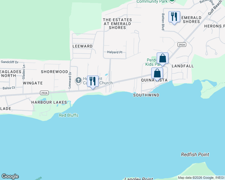 map of restaurants, bars, coffee shops, grocery stores, and more near 10451 Gulf Beach Highway in Pensacola