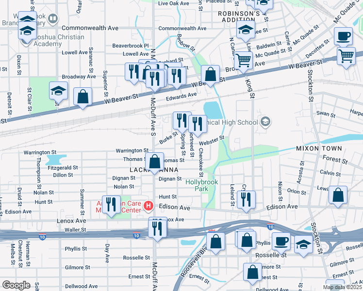 map of restaurants, bars, coffee shops, grocery stores, and more near 202 Spring Street in Jacksonville