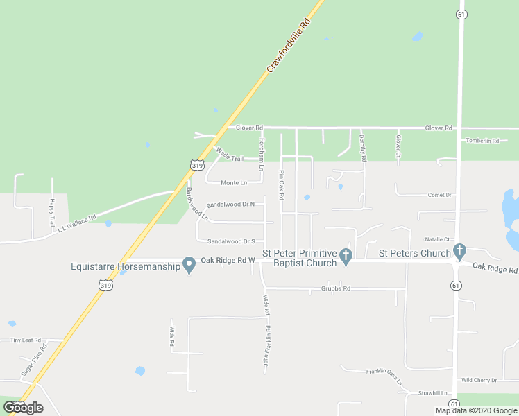 map of restaurants, bars, coffee shops, grocery stores, and more near 8434 Sandhill Road in Tallahassee