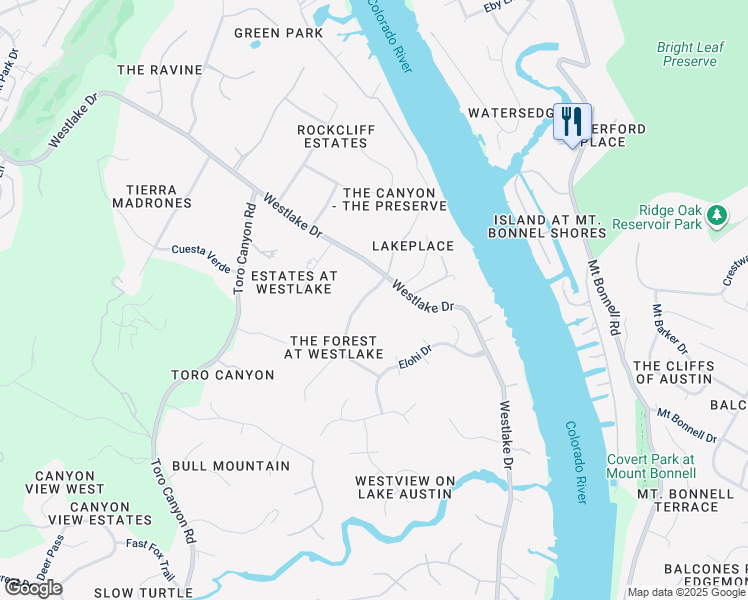 map of restaurants, bars, coffee shops, grocery stores, and more near 3807 Woodcutters Way in Austin