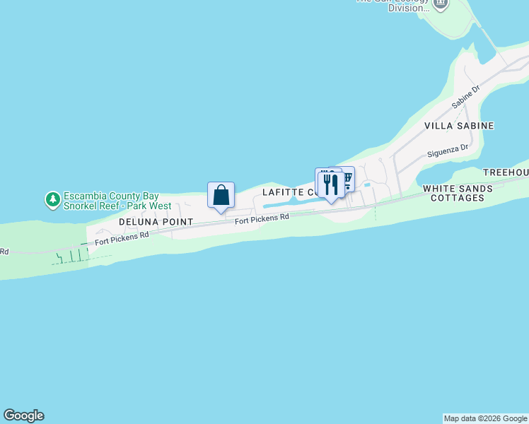 map of restaurants, bars, coffee shops, grocery stores, and more near in Pensacola Beach