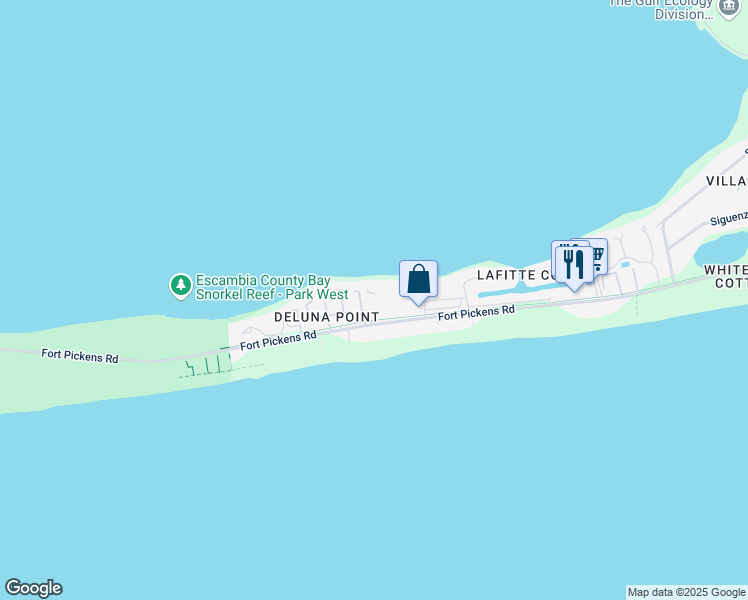 map of restaurants, bars, coffee shops, grocery stores, and more near 1200 Fort Pickens Road in Gulf Breeze
