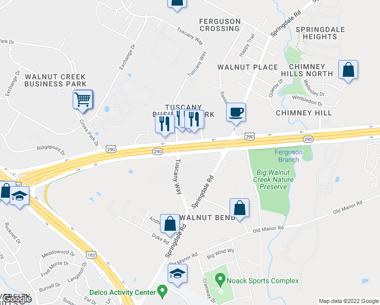 map of restaurants, bars, coffee shops, grocery stores, and more near U S Courthouse in Austin