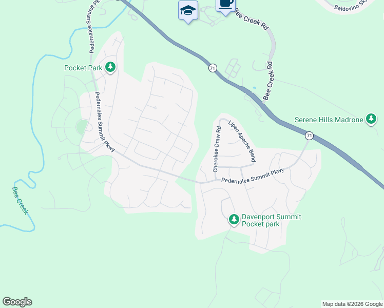 map of restaurants, bars, coffee shops, grocery stores, and more near 18408 Deep Well Drive in Austin