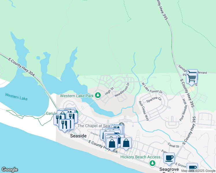 map of restaurants, bars, coffee shops, grocery stores, and more near 4 Wiregrass Way in Santa Rosa Beach