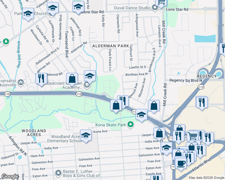 map of restaurants, bars, coffee shops, grocery stores, and more near 849 Gate Run Road in Jacksonville