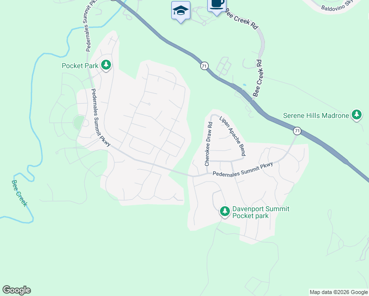 map of restaurants, bars, coffee shops, grocery stores, and more near 18408 Deep Well Drive in Austin