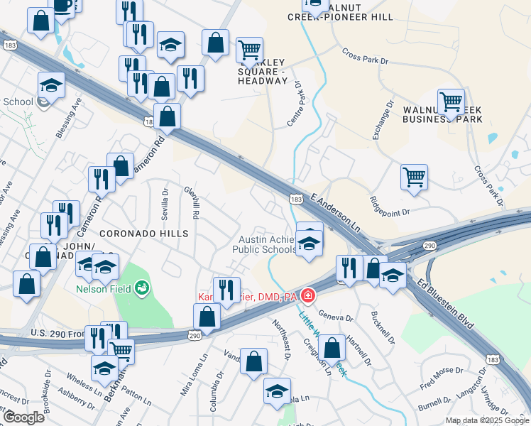map of restaurants, bars, coffee shops, grocery stores, and more near in Austin