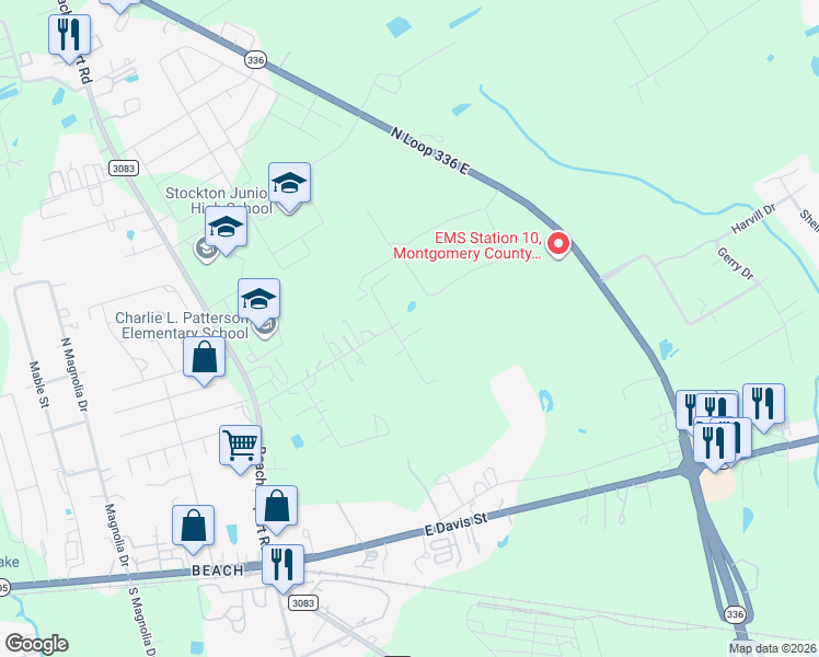 map of restaurants, bars, coffee shops, grocery stores, and more near 1168 Miracle Dr in Conroe