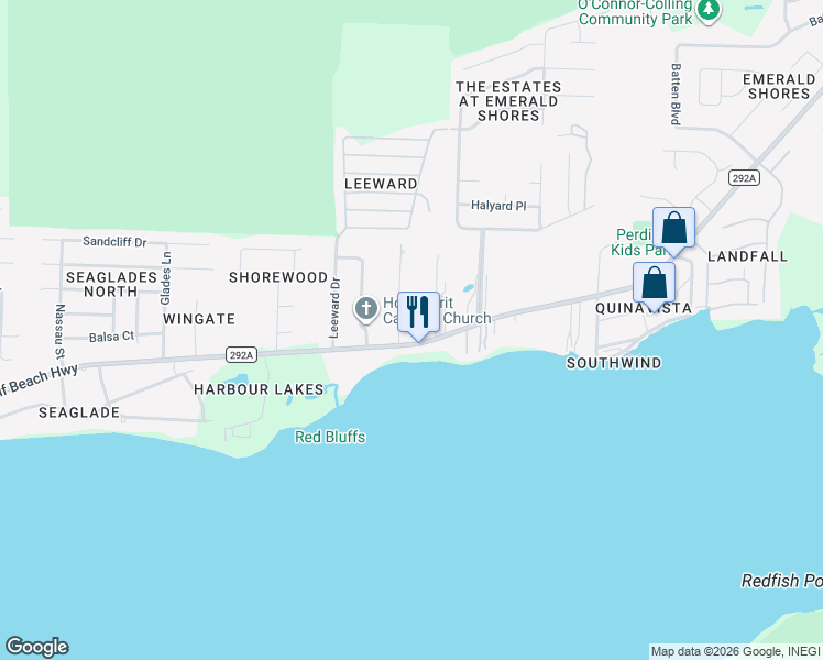 map of restaurants, bars, coffee shops, grocery stores, and more near 10607 Santorini Court in Pensacola