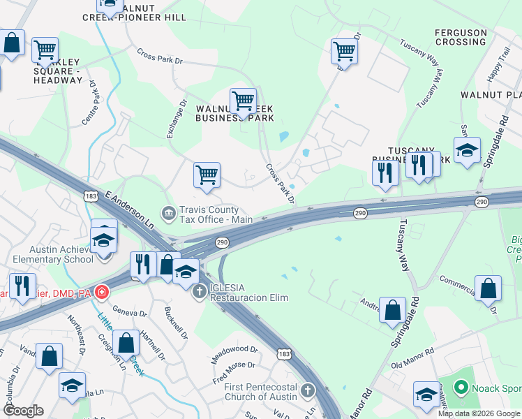 map of restaurants, bars, coffee shops, grocery stores, and more near 7900 U.S. 290 in Austin
