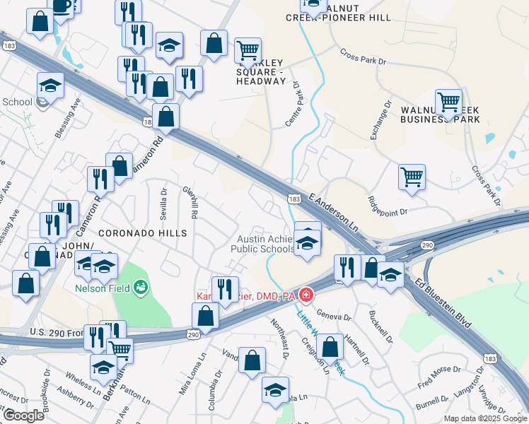 map of restaurants, bars, coffee shops, grocery stores, and more near in Austin