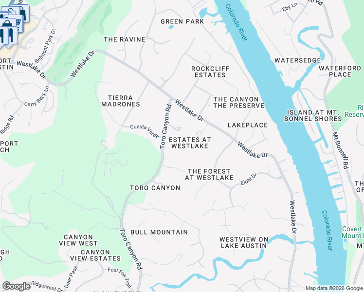 map of restaurants, bars, coffee shops, grocery stores, and more near 3709 Toro Canyon Road in Austin