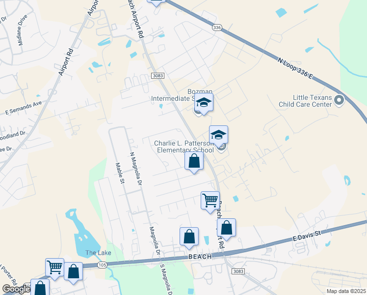 map of restaurants, bars, coffee shops, grocery stores, and more near 636 Maple Point Drive East in Conroe