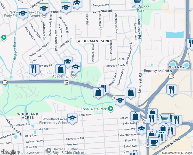 map of restaurants, bars, coffee shops, grocery stores, and more near 849 Gate Run Road in Jacksonville