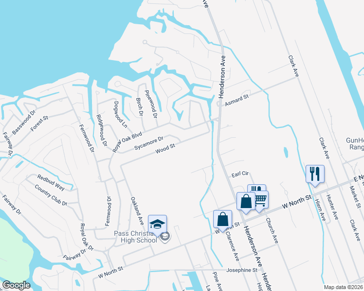 map of restaurants, bars, coffee shops, grocery stores, and more near 149 Sycamore Dr in Pass Christian