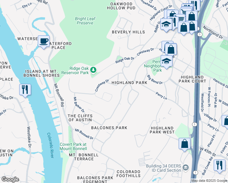 map of restaurants, bars, coffee shops, grocery stores, and more near 4609 Laurel Canyon Drive in Austin