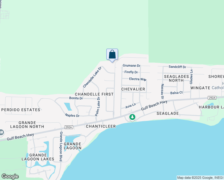 map of restaurants, bars, coffee shops, grocery stores, and more near 6047 Chandelle Circle in Pensacola