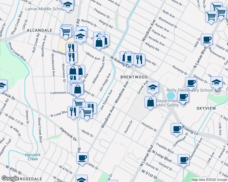 map of restaurants, bars, coffee shops, grocery stores, and more near 5603 Joe Sayers Avenue in Austin