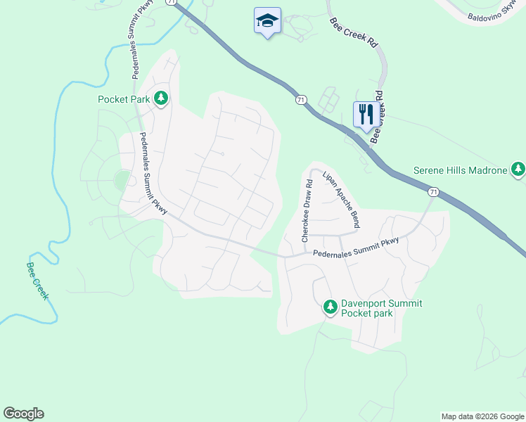 map of restaurants, bars, coffee shops, grocery stores, and more near 18408 Deep Well Drive in Austin