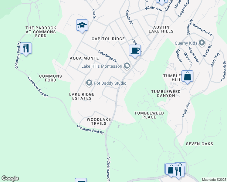 map of restaurants, bars, coffee shops, grocery stores, and more near 9703 Westward Drive in Austin