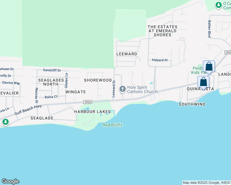 map of restaurants, bars, coffee shops, grocery stores, and more near 5086 Leeward Drive in Pensacola