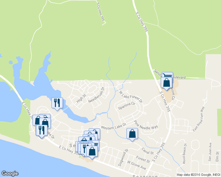 map of restaurants, bars, coffee shops, grocery stores, and more near 156 Bluejack Street in Santa Rosa Beach