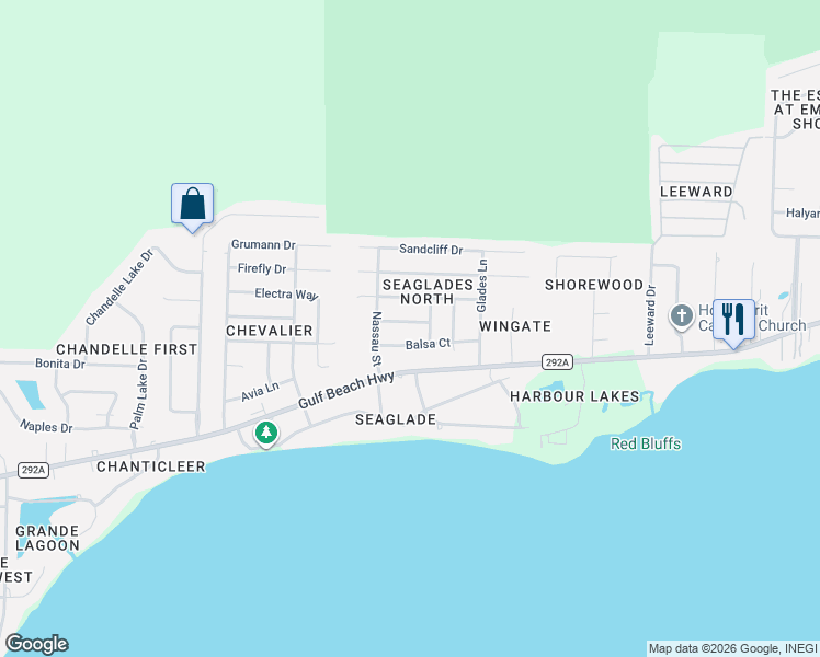 map of restaurants, bars, coffee shops, grocery stores, and more near 705 Ferdinand Drive in Pensacola