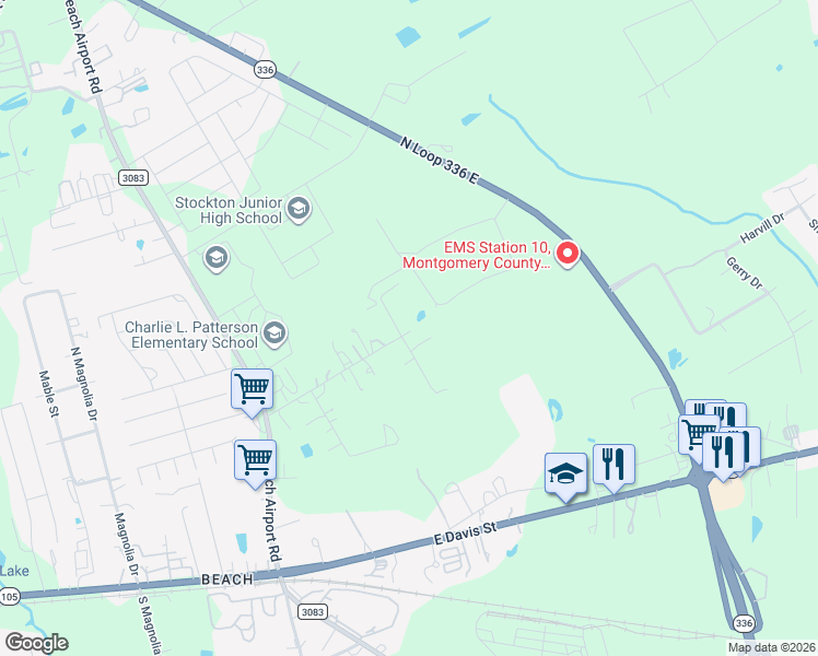 map of restaurants, bars, coffee shops, grocery stores, and more near 1168 Miracle Drive in Conroe
