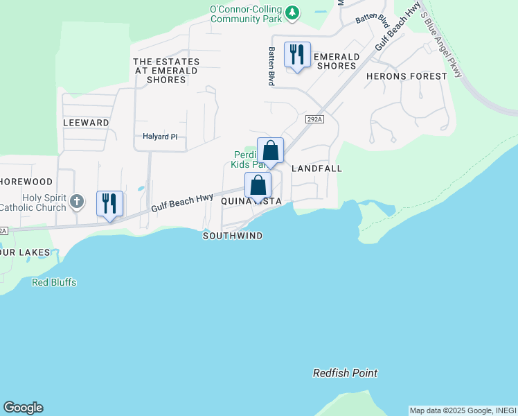 map of restaurants, bars, coffee shops, grocery stores, and more near 10099 Nelle Avenue in Pensacola