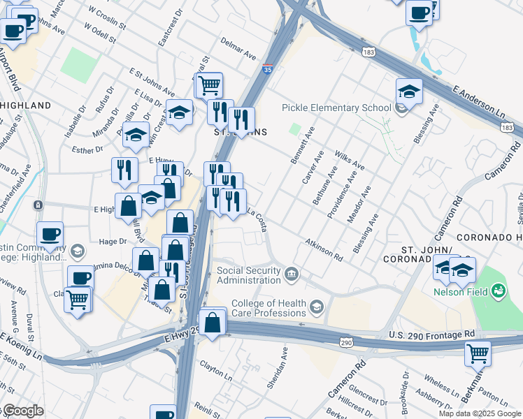 map of restaurants, bars, coffee shops, grocery stores, and more near 6902a Bennett Avenue in Austin