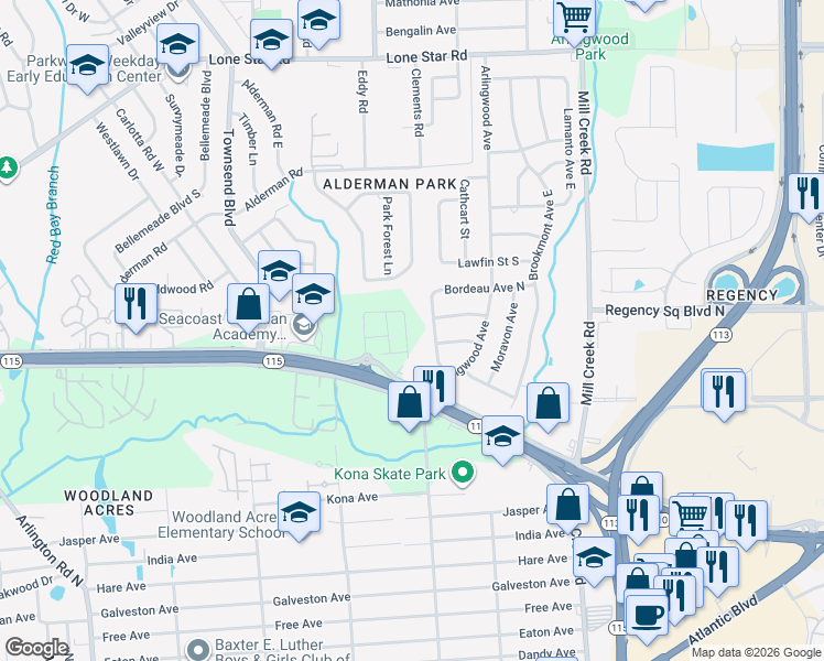 map of restaurants, bars, coffee shops, grocery stores, and more near 849 Gate Run Road in Jacksonville