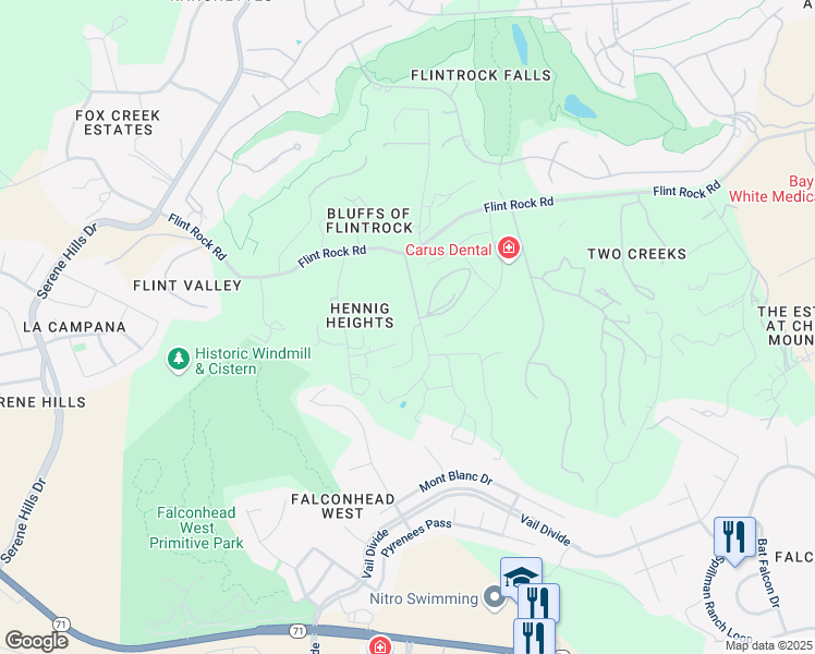 map of restaurants, bars, coffee shops, grocery stores, and more near 16204 Steven Wayne Court in Austin