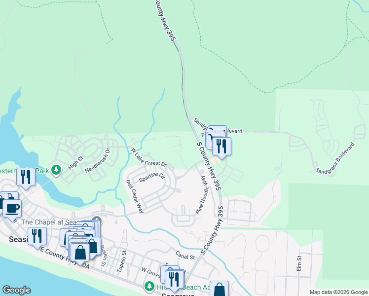 map of restaurants, bars, coffee shops, grocery stores, and more near in Seagrove Beach