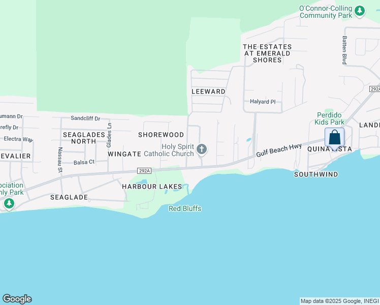map of restaurants, bars, coffee shops, grocery stores, and more near 5086 Leeward Drive in Pensacola