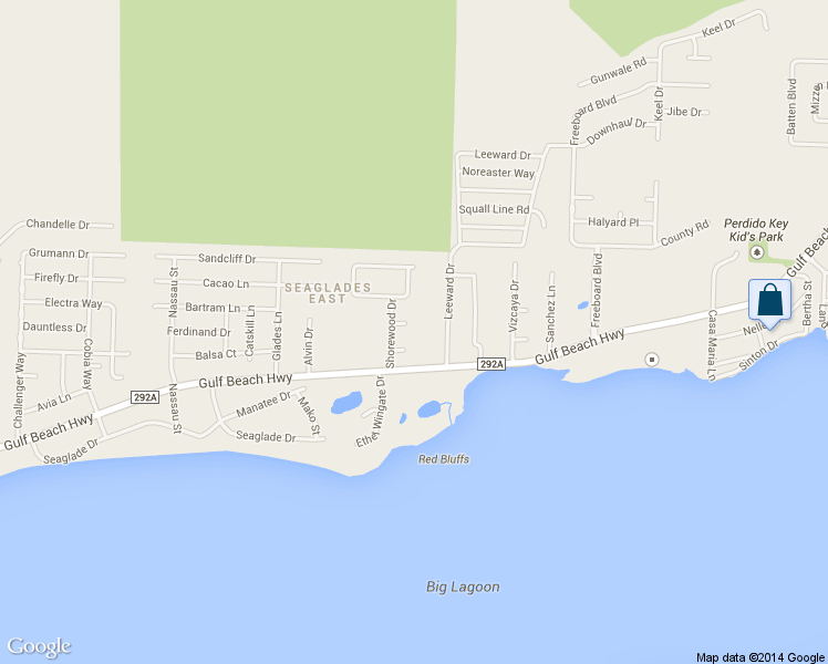 map of restaurants, bars, coffee shops, grocery stores, and more near 409 Shorewood Circle in Pensacola