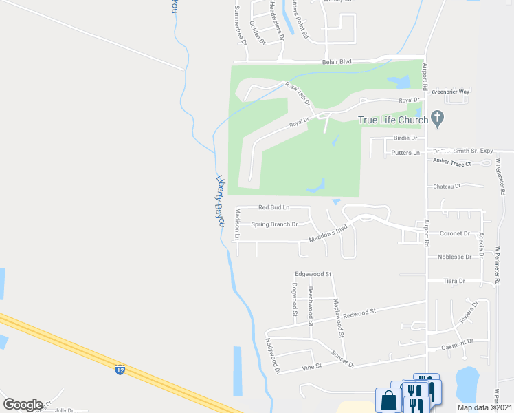 map of restaurants, bars, coffee shops, grocery stores, and more near 550 Redbud Lane in Slidell