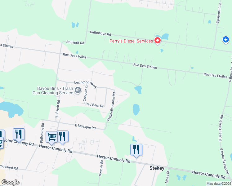 map of restaurants, bars, coffee shops, grocery stores, and more near 300 Magnolia Farms Rd in Carencro
