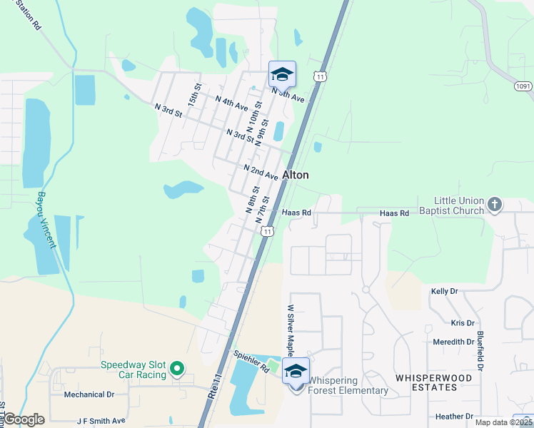 map of restaurants, bars, coffee shops, grocery stores, and more near 725147 Haas Road in Alton