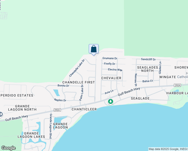 map of restaurants, bars, coffee shops, grocery stores, and more near 6047 Chandelle Circle in Pensacola