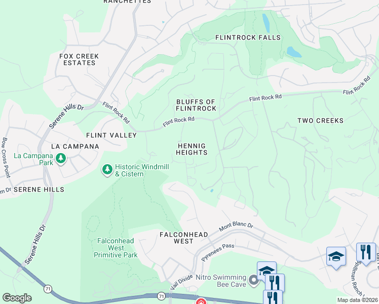 map of restaurants, bars, coffee shops, grocery stores, and more near 4405 Hennig Drive in Austin