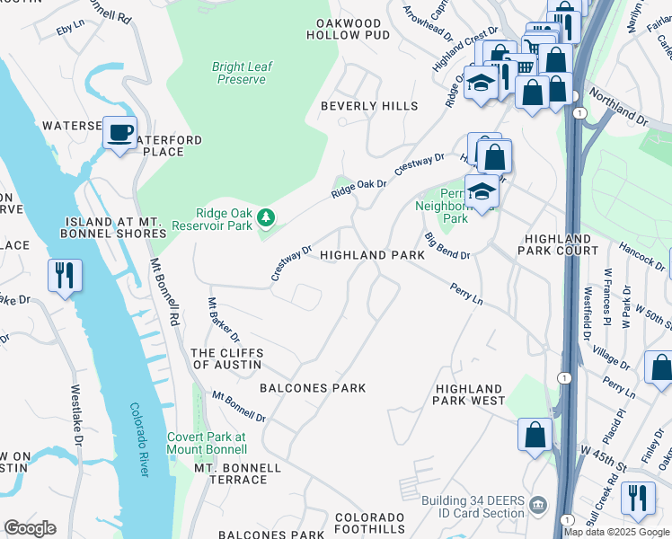 map of restaurants, bars, coffee shops, grocery stores, and more near 4609 Laurel Canyon Drive in Austin