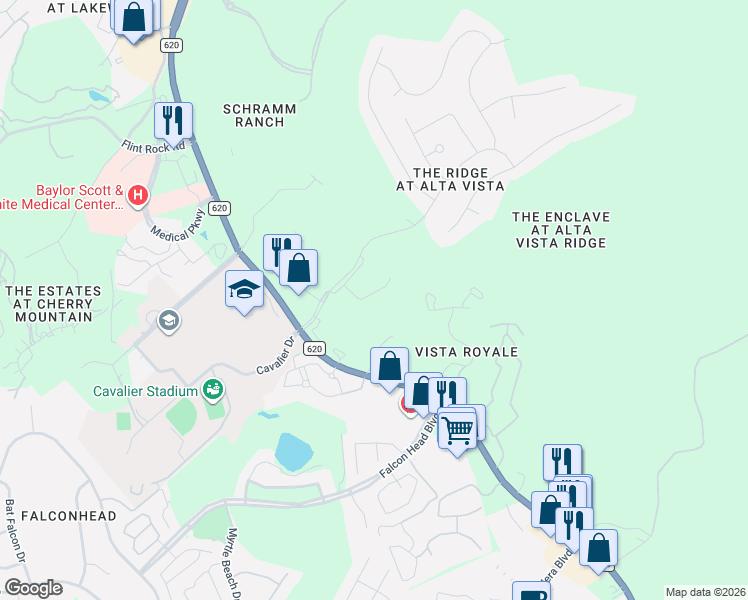 map of restaurants, bars, coffee shops, grocery stores, and more near 230 Sunrise Ridge Cove in Austin