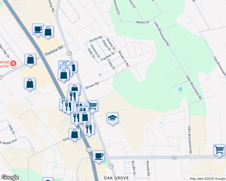 map of restaurants, bars, coffee shops, grocery stores, and more near 38118 Floyd Webb in Prairieville