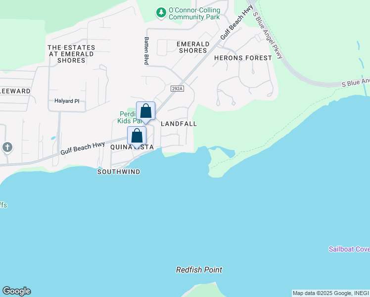map of restaurants, bars, coffee shops, grocery stores, and more near 4047 Landfall Drive in Pensacola