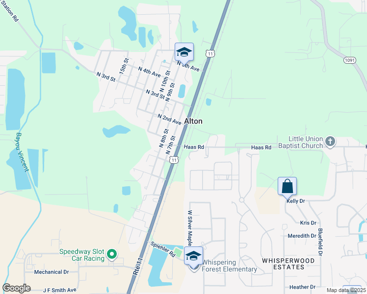 map of restaurants, bars, coffee shops, grocery stores, and more near 725147 Haas Road in Pearl River