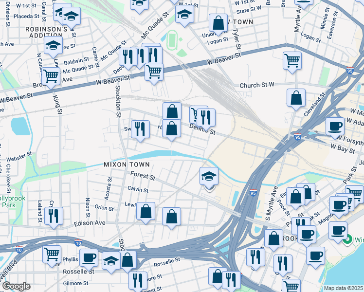 map of restaurants, bars, coffee shops, grocery stores, and more near 2161 McCoy Creek Boulevard in Jacksonville