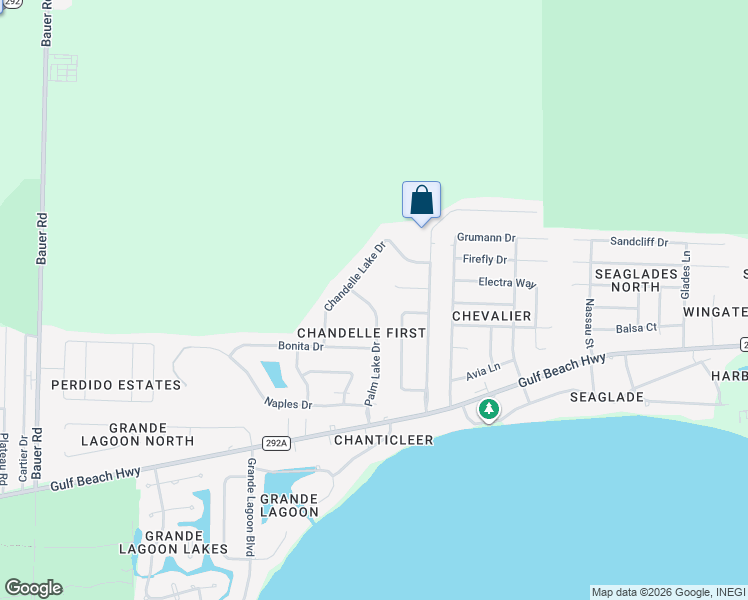 map of restaurants, bars, coffee shops, grocery stores, and more near 420 Palm Lake Drive in Pensacola