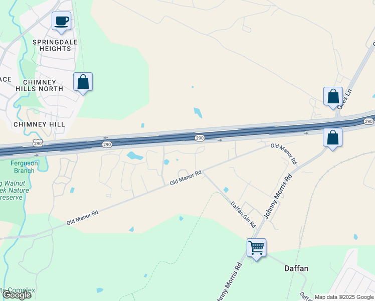 map of restaurants, bars, coffee shops, grocery stores, and more near 8721 Eastern Heights Boulevard in Austin